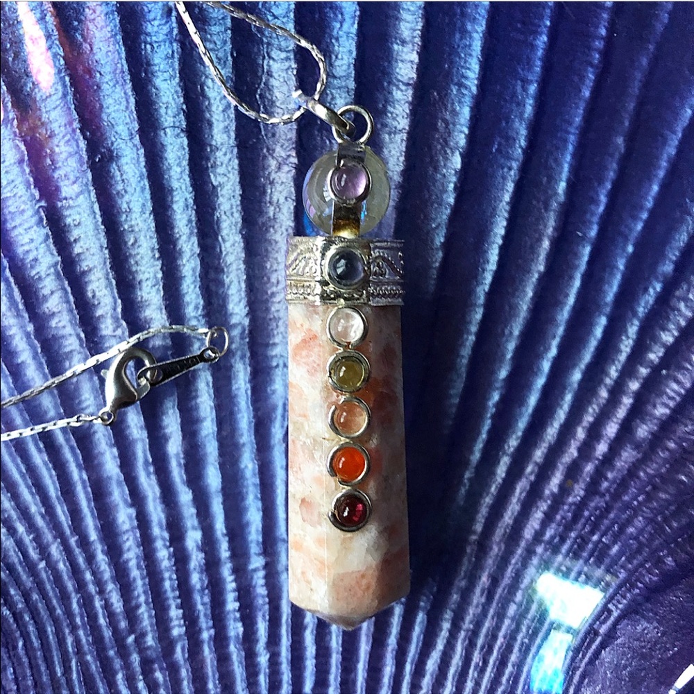 7 Chakras Pendant Charm Necklace with Sunstone